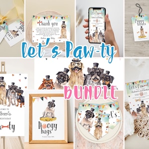 Mustache Party Birthday Bundle, Editable Dog Birthday Invitation, Dog Party Invitation Bundle, Dog bundle Printable Decor