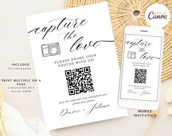 Editable Wedding QR Code, qr code, Share the Love QR code, Capture the love qr code invitation, wedding template, instant download
