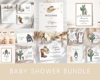 Cowboy Baby Shower Bundle, Cowboy Invitation, Western Baby shower Invite Editable, Country Baby Shower Bundle