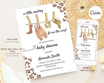 Cowboy Baby Shower, Western Baby Shower, Wild West Cowboy Invite, A Little Cowboy, Printable Template, Rodeo Shower