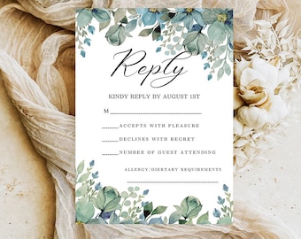 Eucalyptus Wedding Rsvp, Modern Greenery Wedding, Wedding rsvp template, Eucalyptus, Printable rsvp card, Instant download