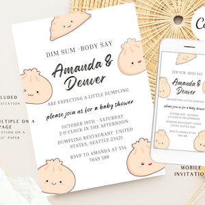 Bao knoedel baby shower uitnodiging, dim sum baby shower, knoedel thema feest uitnodigen, knoedel onderweg, kleine knoedel, Bao baby shower