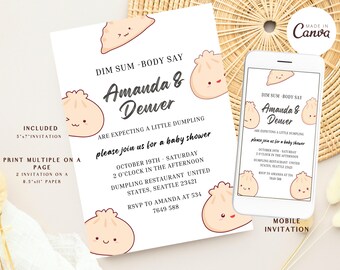 Bao Dumpling Baby Shower Invitation, Dim Sum Baby Shower, Dumpling Theme Party Invite, Dumpling On The Way, Little Dumpling, Bao Baby Shower