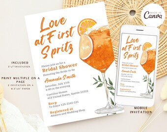 Aperol Spritz Bridal Shower Invitation, Aperol Spritz Bridal Shower, Cocktail Watercolor Invitation, Aperol Spritz Watercolor