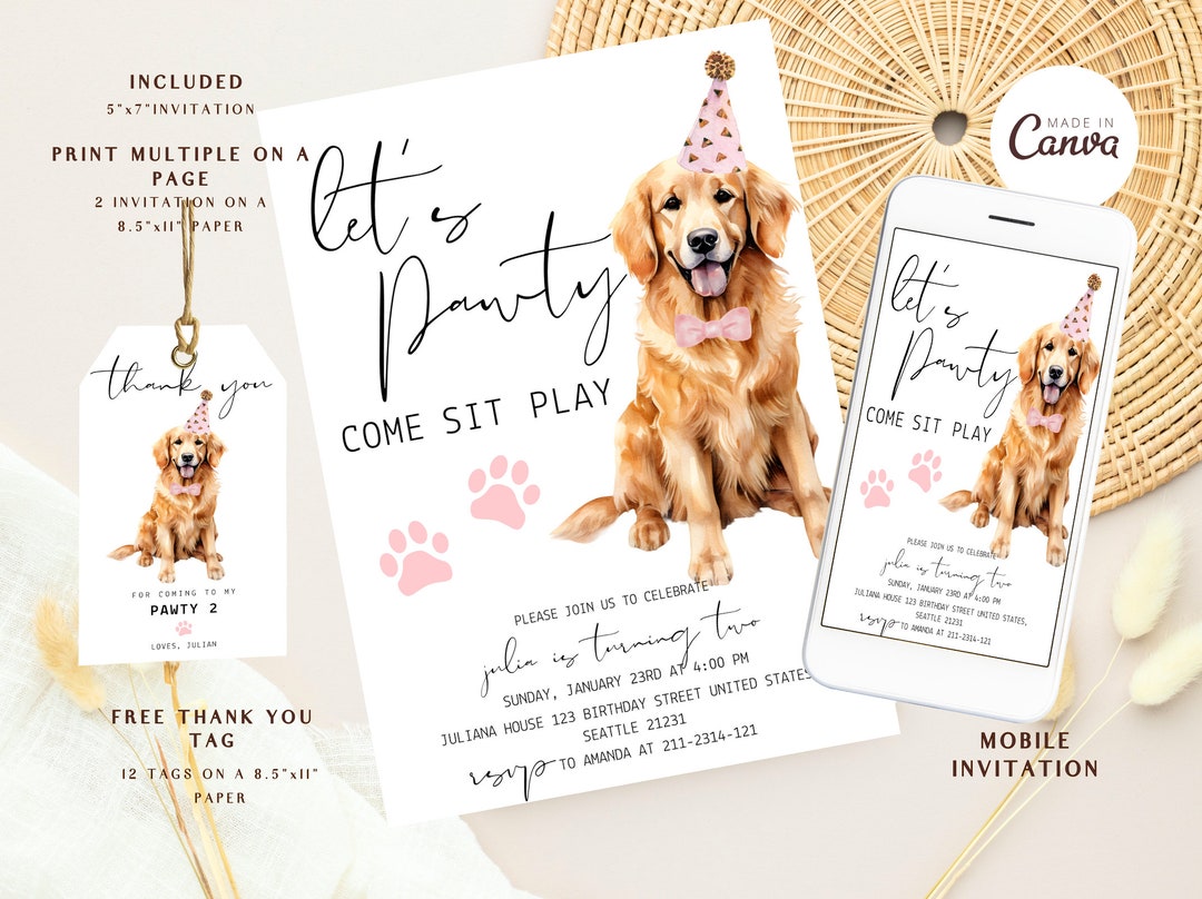 Editable Dog Birthday Party Invitation Calling All Pawty Animals Puppy ...