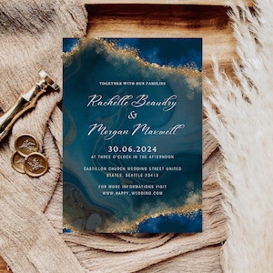 Navy Dusty Blue Wedding, Dusty blue gold wedding, Navy Wedding Invite, blue wedding, navy wedding invite, Navy Blue