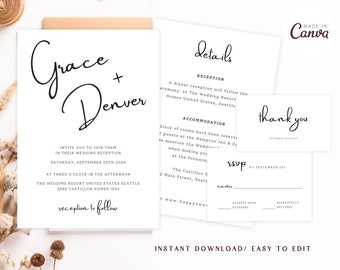 Wedding Invitation Modern Wedding Invitation Black and White, Wedding Digital Invitation Template, Minimalist Invitation for Wedding