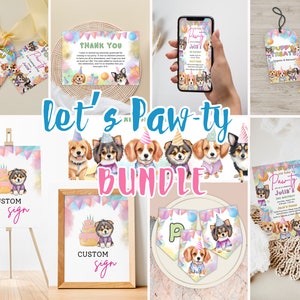 Editable Dog Birthday Invitation, Puppy Birthday BUndle, Dog Party Invitation Bundle, Dog 1st 2nd 3rd 4th 5th 6th Birthday, Puppy Pawty