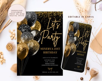 Digital 21st Birthday Invitation, 21st Birthday Invitation, 21st Birthday Invite, Adult Birthday Party Invitation, Editable Template