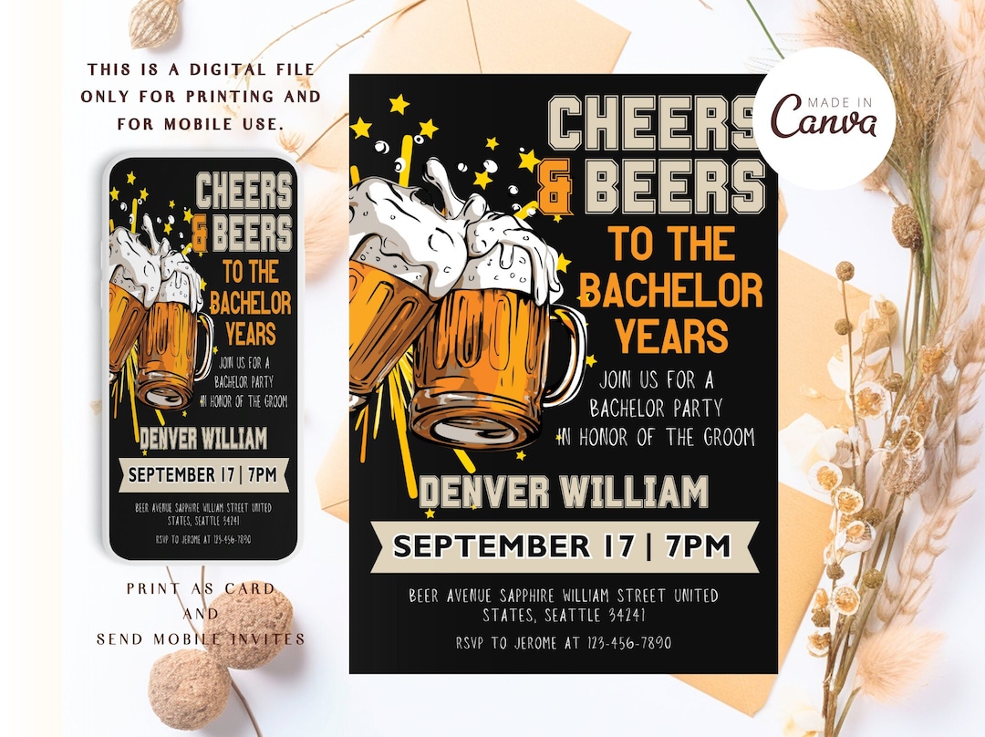 Bachelor Party Invitation Cheers and Beers Bachelor Party Etsy