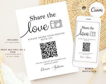 Editable Share the Love QR code, Capture the love qr code invitation, wedding qr code, qr code, wedding template, instant download