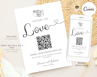 Capture the love qr code invitation, wedding qr code, editable qr code, wedding template, share the love invitation, instant download