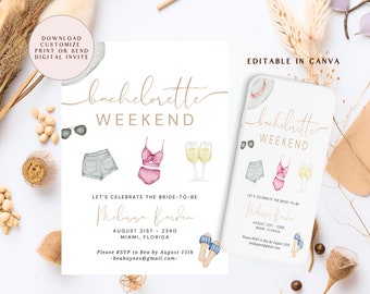 Bachelorette Party Invitation, Bachelorette Weekend Party Invitation, Bachelor Night Party, Instant Download Printable Invitation, Canva