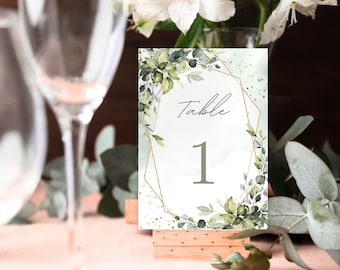 Greenery  Wedding Table Numbers Template, Printable Table Numbers Fr Wedding, Greenery Wedding Table Number Card, INSTANT DOWNLOAD