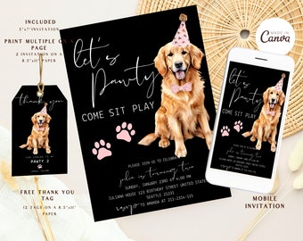 Invitación de fiesta de cumpleaños de Golden Retriever Invitación a fiesta de cumpleaños de perro, Invitación de cumpleaños de Golden Retriever