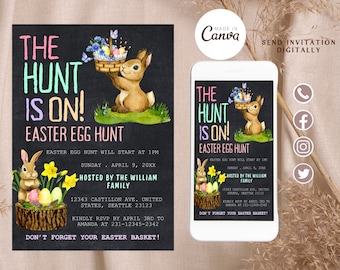 Easter Invitation, Editable Egg hunt Invitation, Easter Party invite, Easter Egg Invitation