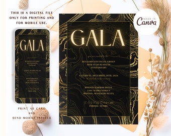 Company Event flyer Banquet invite Black and Gold, Gala Invitation Template Editable, Corporate Business Party Invitation or evite Canva