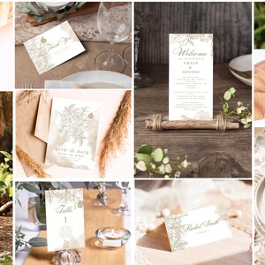 Gold Wedding Invitation Template Set, Printable Elegant invite & rsvp bundle, gold floral wedding invite suite, editable download
