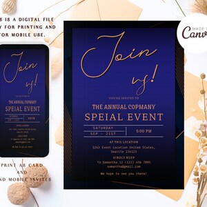 Editable Elegant Modern Navy blue Event Invitation, Minimalist Event Invitation, Special event Template, Editable Instant Download