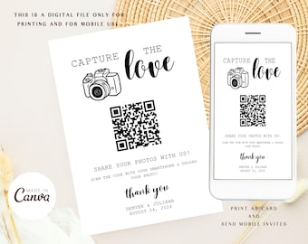 Capture the love qr code invitation, wedding qr code, editable qr code, wedding template, share the love invitation, instant download