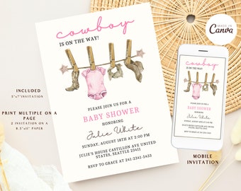 Cowboy Baby Shower, Western Baby Shower, Wild West Cowboy Invite, A Little Cowboy, Printable Template, Rodeo Shower