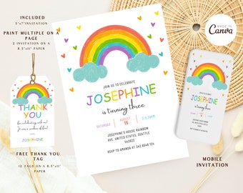 Editable Rainbow Birthday Invitation. Rainbow of Fun. Any age. Bright Rainbow Birthday Invitation. Colorful Rainbow Girl's Party.