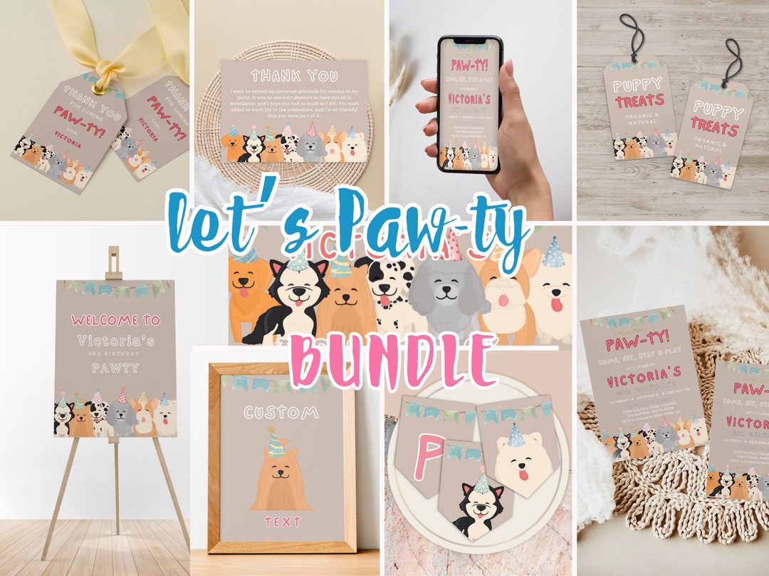 Editable Dog Birthday Invitation Bundle Puppy Pawty Party Pack Puppy ...