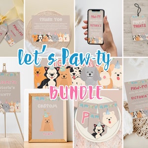 Editable Dog Birthday Invitation Bundle Puppy Pawty Party Pack Puppy Party Dog Theme Birthday Decorations Template
