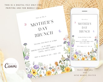 Floral Mother’s day brunch Invitation, Mother’s day brunch, Mothers day Floral Invitation, Digital Instant Invitation