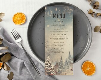 Christmas Menu Card, Holiday Menu Template, Instant Download, Printable Menu, Menu Christmas Canva