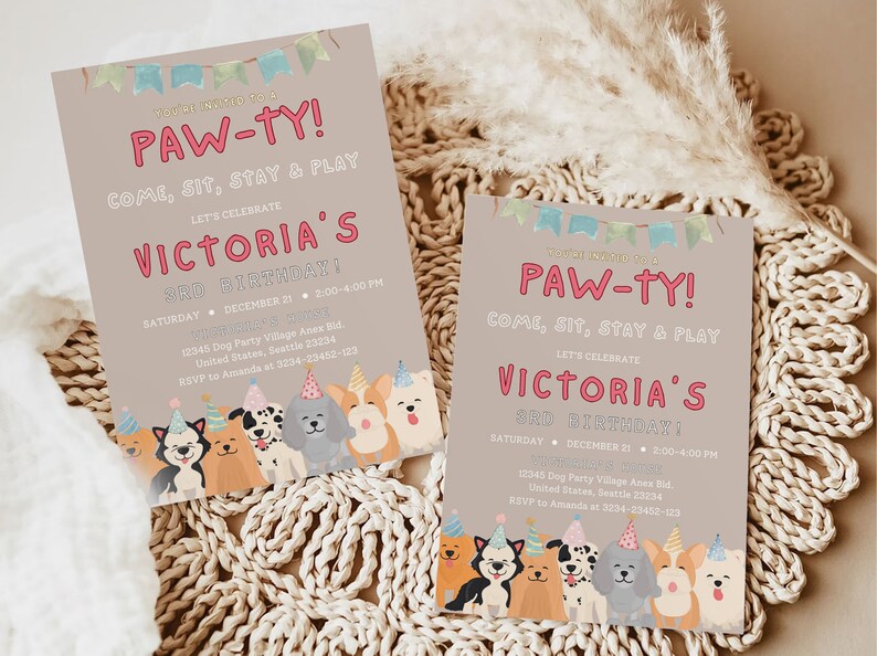Editable Dog Birthday Invitation Bundle Puppy Pawty Party Pack Puppy ...
