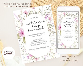 Wildflower Frame Mother’s day brunch Invitation, Mother’s day brunch, Wildflower Frame Mothers day Invitation, Digital Instant Invitation