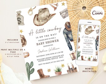 Cowboy Baby Shower, Western Baby Shower, Wild West Cowboy Invite, A Little Cowboy, Printable Template, Rodeo Shower
