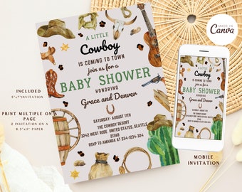 Cowboy Baby Shower, Western Baby Shower, Wild West Cowboy Invite, A Little Cowboy, Printable Template, Rodeo Shower