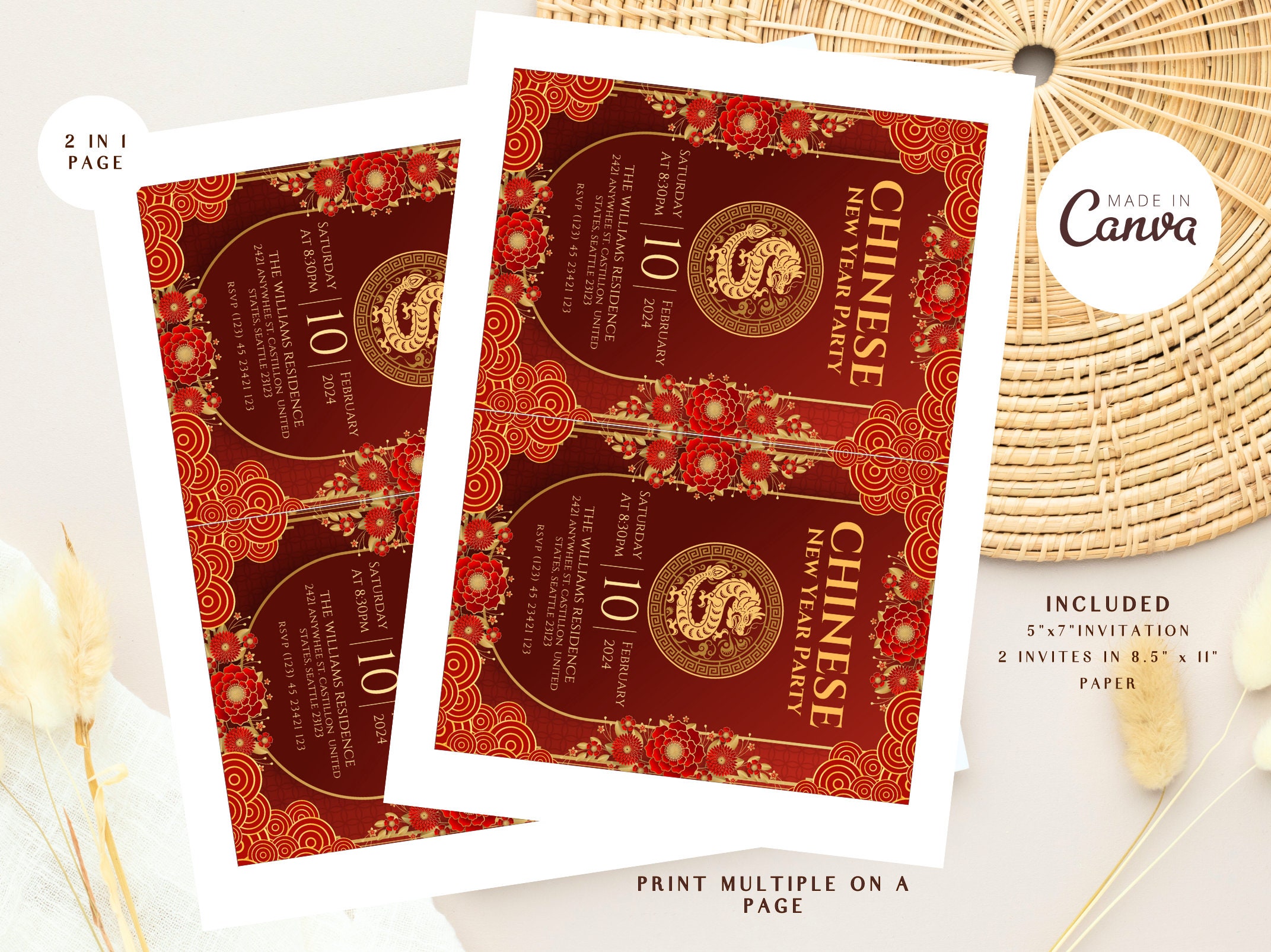 Chinese New Year Card Template, 2024 Dragon New Year, Lunar New Year ...