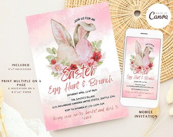 Easter Invitation Eggs and Ears Invite, Brunch Invitation, Spring Invite, Easter Egg Hunt, Easter Brunch Invitation, Easter Egg Flowers