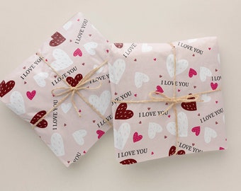 Valentine's Wrapping Paper, Watercolor Hearts Design, Valentine's Day Gift Wrap, Birthday Valentines Wrapper Paper
