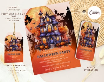 Haunted House Halloween Invitations Spooky Printable INSTANT DOWNLOAD Spooktacular Invite Personalized Editable Edit