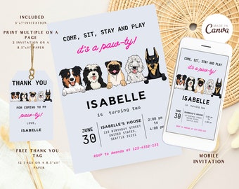 Pawty Birthday Invitation, Dog Birthday Invitation Editable, Dog Theme Birthday Invite, Puppy Pawty Invitation