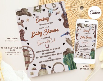 Cowboy Baby Shower, Western Baby Shower, Wild West Cowboy Invite, A Little Cowboy, Printable Template, Rodeo Shower