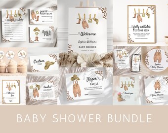 Boho Cowboy Bundle, Little cowboy is on the way, Baby Shower Invitation Template Set, Wild West Baby Shower Invite Bundle, Country Theme
