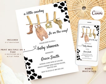 Cowboy Baby Shower, Western Baby Shower, Wild West Cowboy Invite, A Little Cowboy, Printable Template, Rodeo Shower