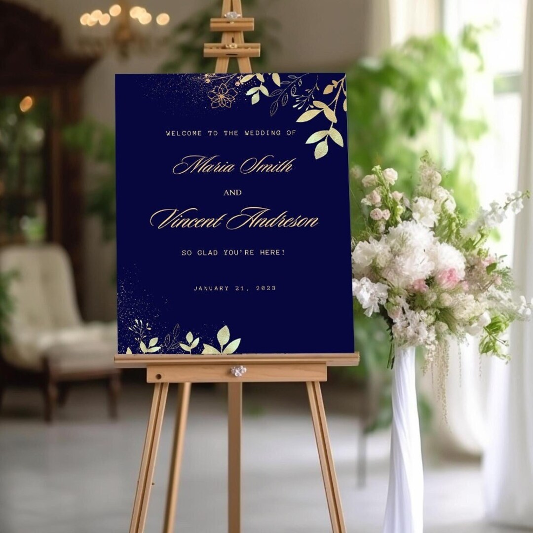 Navy Gold Wedding Welcome Sign, Navy Gold Wedding Welcome Print ...