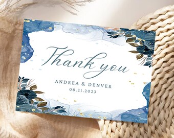 Dusty Blue Floral Wedding Gracias, Boda floral, Boda gracias, Gracias moderno, azul polvoriento, Descarga instantánea