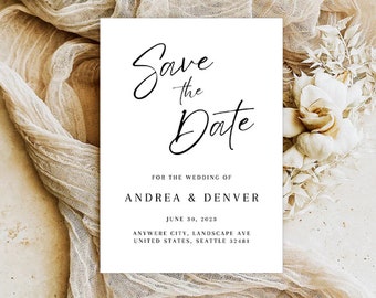 White Minimalist Wedding Save the Date Template, White minimalist Wedding template , Save The Date Cards, Wedding Destination, Neutral Card