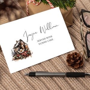 Christmas Dinner Place Card Template, House Place Cards, Holiday Winter House Place Card, Christmas Diner Party Label