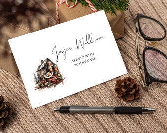 Christmas Dinner Place Card Template, House Place Cards, Holiday Winter House Place Card, Christmas Diner Party Label