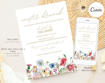Floral Easter Egg Hunt Invitation Template, Instant Download, Editable Easter Egg Invite, Easter Brunch Party, Easter Brunch