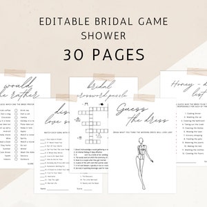 30 Bridal Shower Games, Calligraphy Wedding Shower Games, Printable Bachelorette Shower Games, Editable Bridal Party Games, Bride or Groom