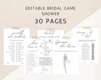 30 Bridal Shower Games, Calligraphy Wedding Shower Games, Printable Bachelorette Shower Games, Editable Bridal Party Games, Bride or Groom